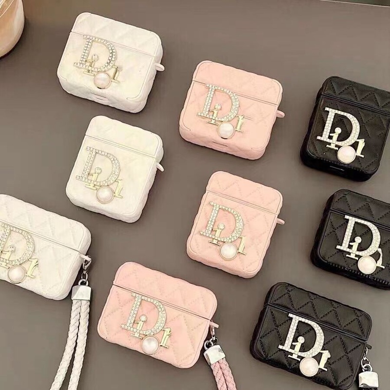 Dior Luxury Apple AirPods Pro2/3/Pro/2/1 Case strap monogram Leather bag Cover