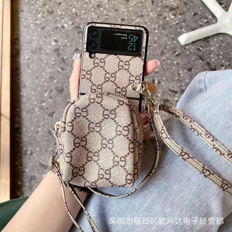 Gucci LV Galaxy Z Filp 4 5 Case luxury strap leather bag protection logo for Samsung Z cover