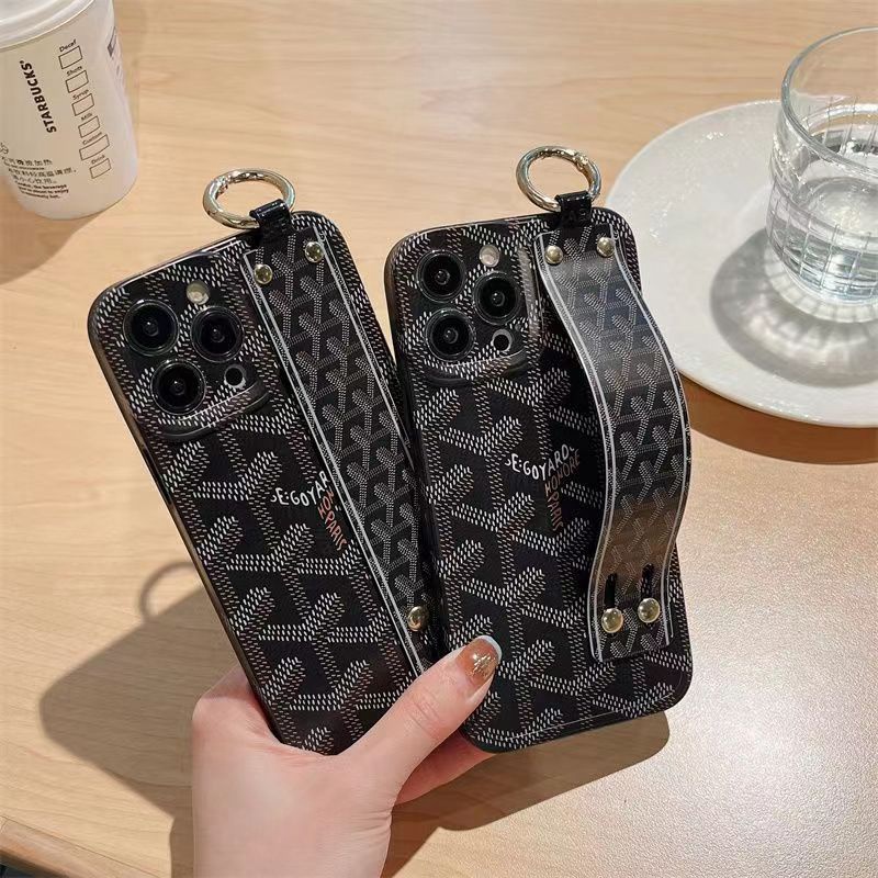 Goyard luxury handband stand ring monogram elegant hang iphone 14 Pro Max case