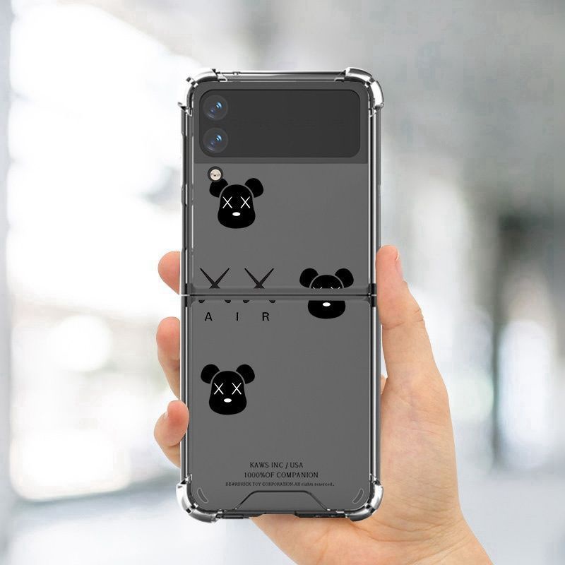 kaws brand galaxy z fold 4 flip 4 case claer bear brand shookproof protect cover