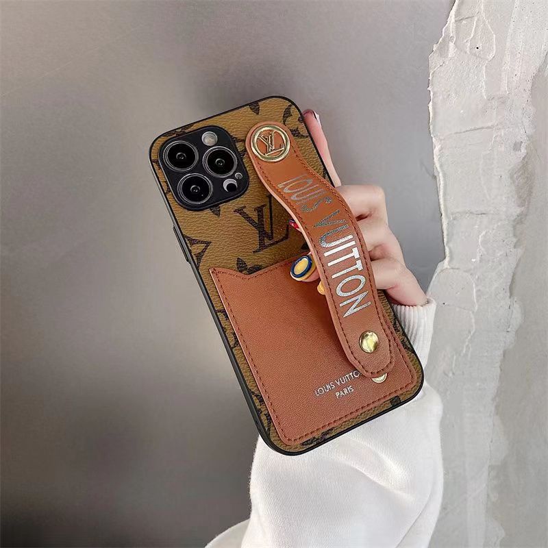 lv iphone 14 pro max plus case luxury leather card strap band logo cover