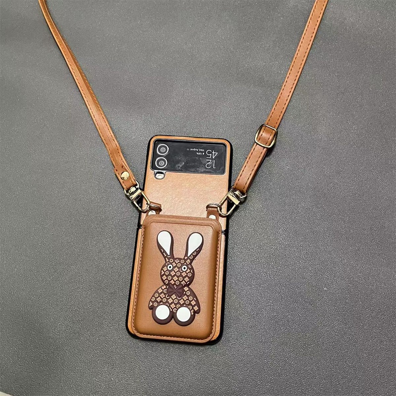 LV luxury galaxy z flip 4 5 Case leather strap card bag monogram rabbit dog Samsung print stylish case