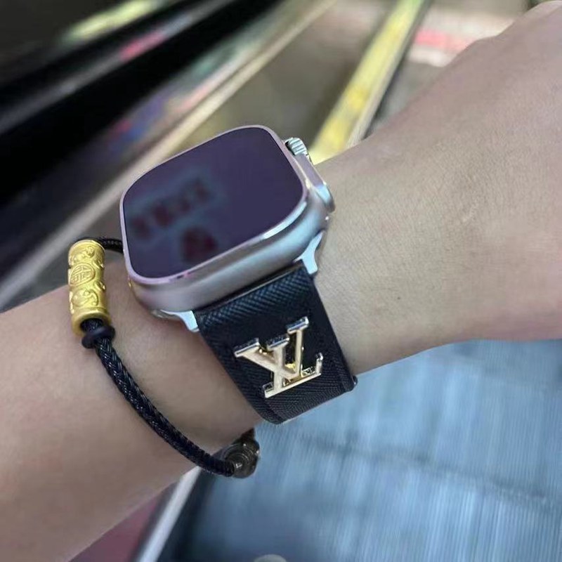 lv apple watch 8 se2 ultra 7 band luxury leather black logo cute men women