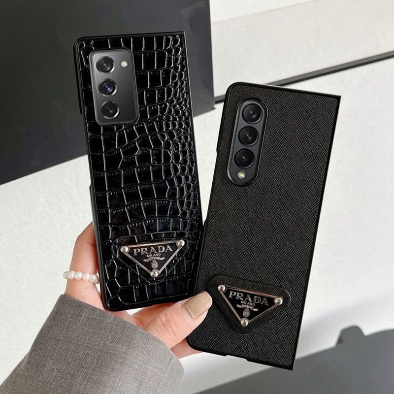 PRADA luxury crocodile pattern monogram leather Galaxy Z fold 4 3 2 1 case prada brand Cover Shookproof