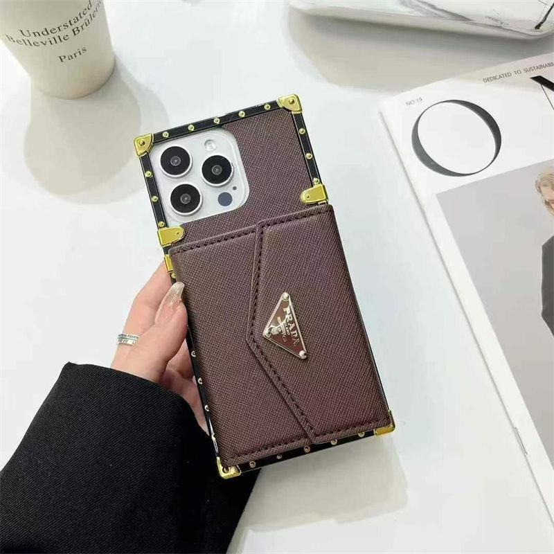 Prada Luxury iPhone 16 15 Pro max 14 13 Case Back Cover coque  ledertascheiPhone13/14/15 16 Pro Max Wallet Flip Case