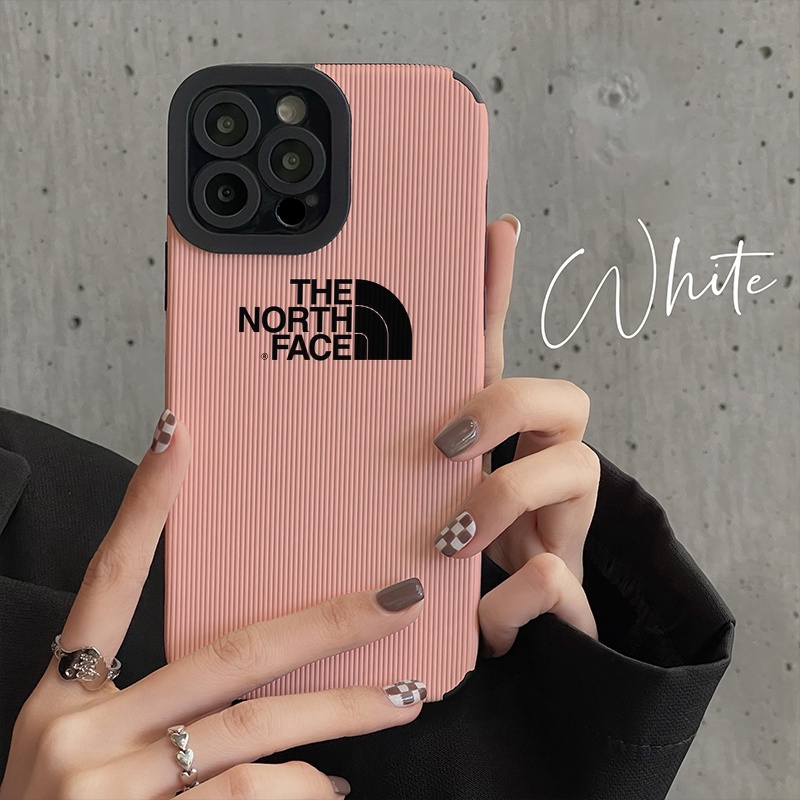 the north face iphone 14 pro max plus case luxury brand corduroy pattern pink logo protect cover