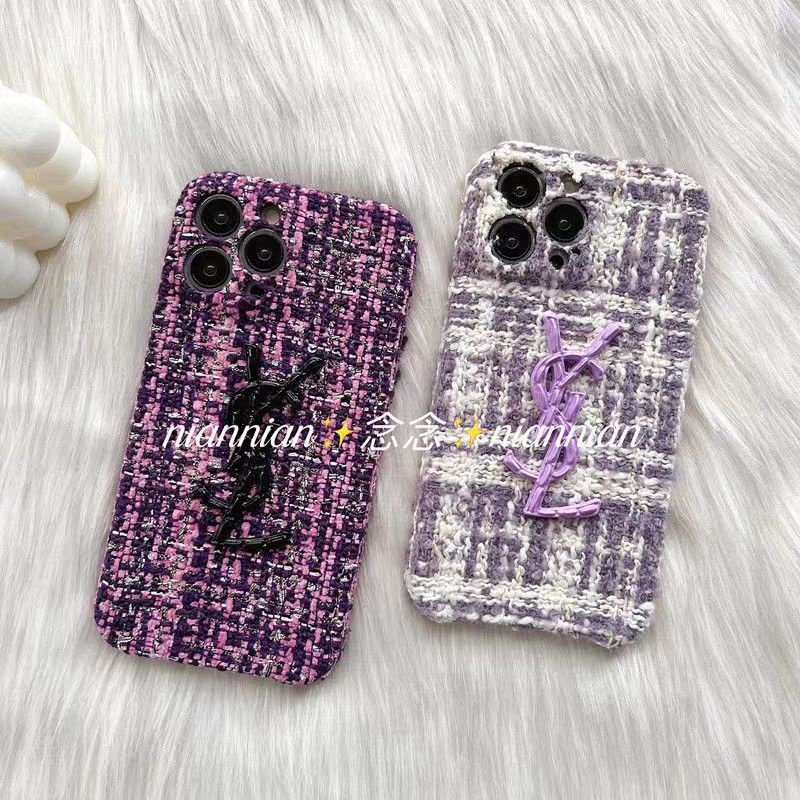 Yves Saint Laurent luxury stitch cloth purple YSL monogram iphone 14 pro max case